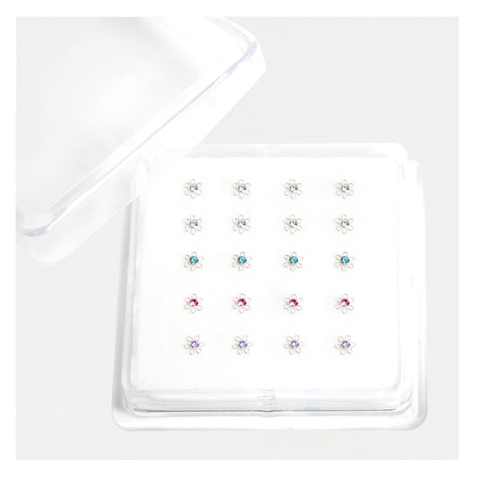 Silver Flower Nose Pins - 3.5mm, Assorted Colours