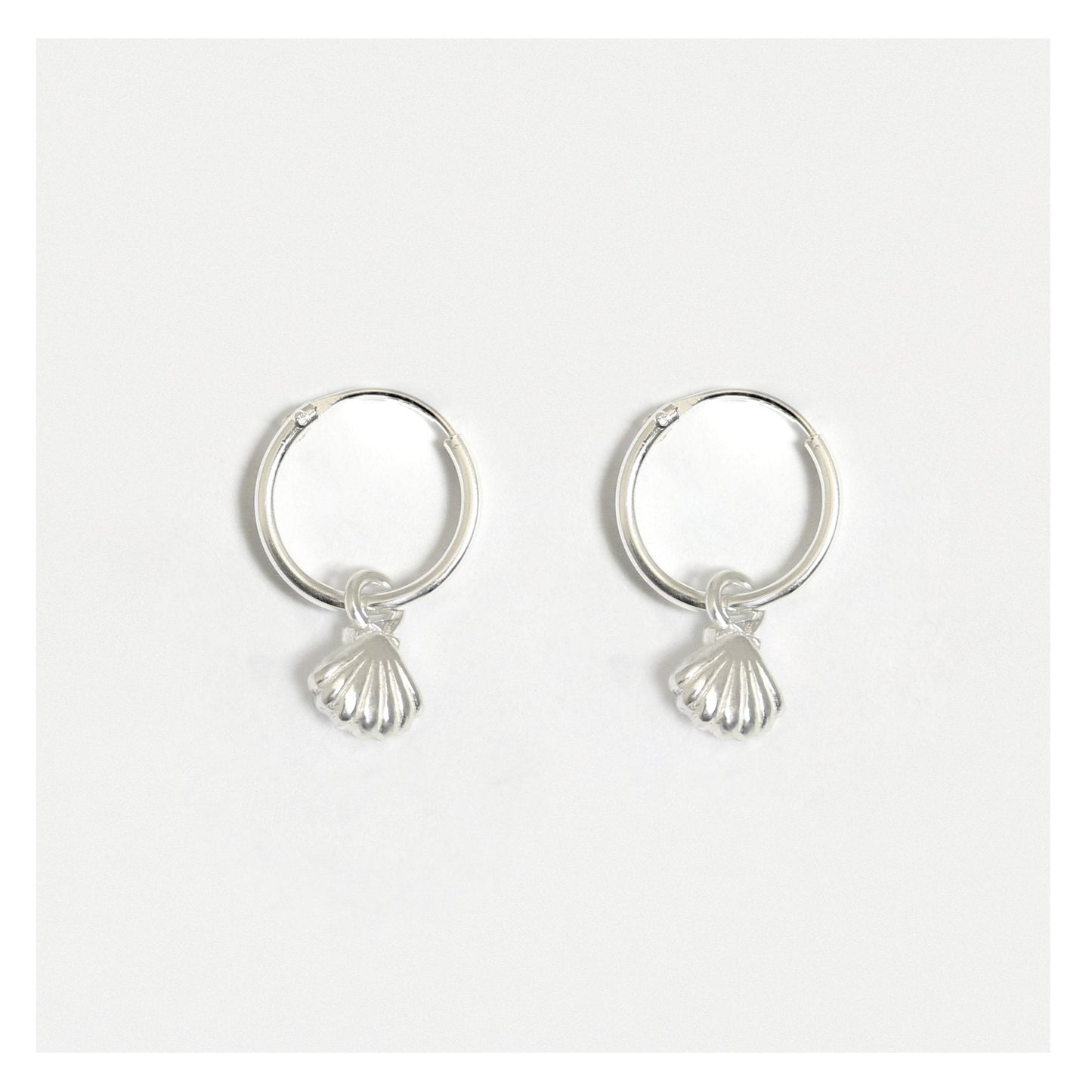 Silver Hoops with Shell Charm - 12mm