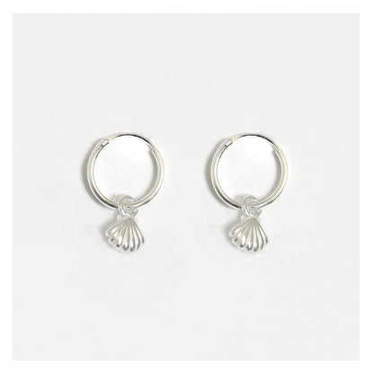 Silver Hoops with Shell Charm - 12mm