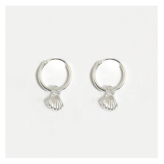 Silver Hoops with Shell Charm - 12mm
