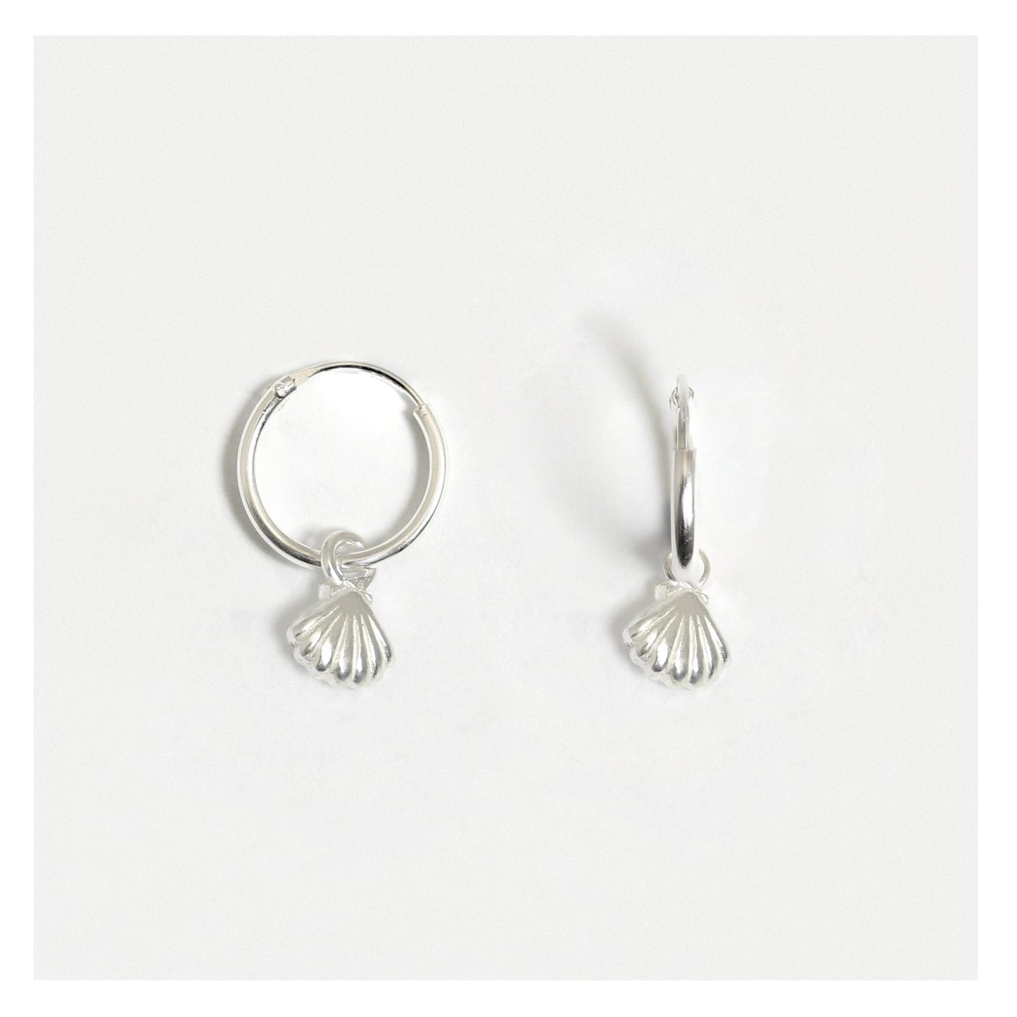 Silver Hoops with Shell Charm - 12mm