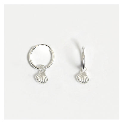 Silver Hoops with Shell Charm - 12mm