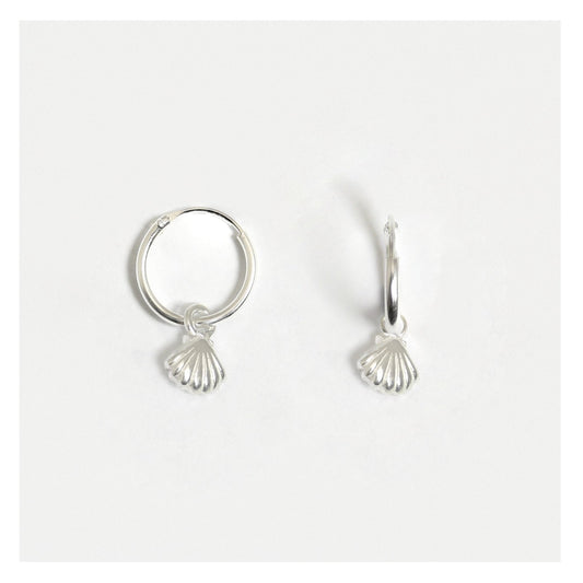 Silver Hoops with Shell Charm - 12mm