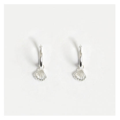 Silver Hoops with Shell Charm - 12mm
