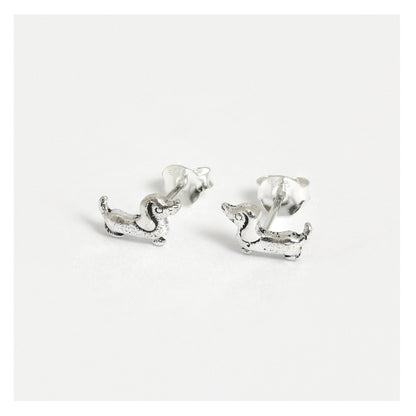 Silver Sausage Dog Ear Studs