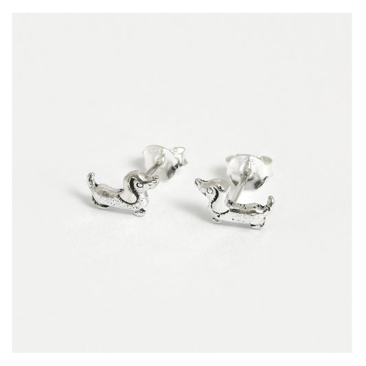 Silver Sausage Dog Ear Studs