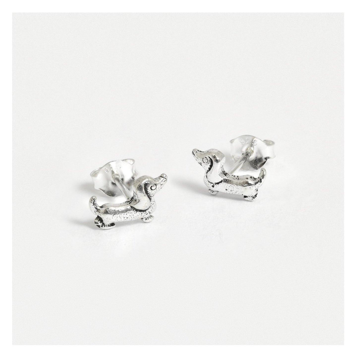Silver Sausage Dog Ear Studs