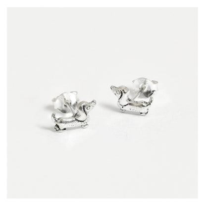 Silver Sausage Dog Ear Studs