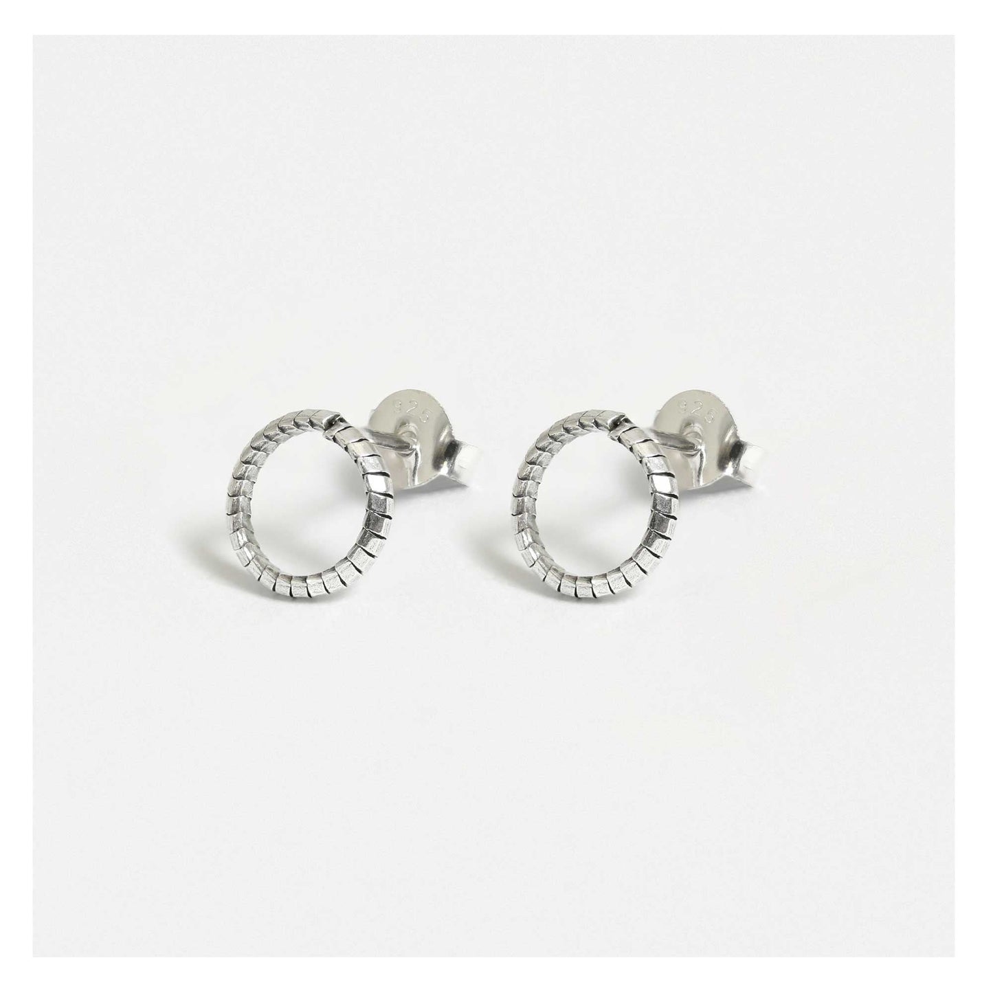 Silver Textured Open Circle Stud Earrings