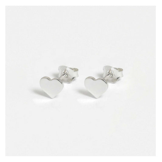 Silver Flat Heart Studs - 4mm