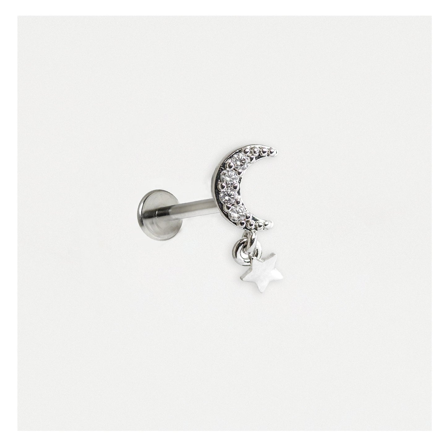 Steel Labret with Crescent and Star Dangle - Internally Threaded