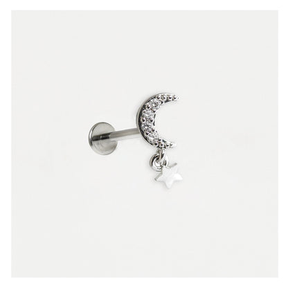 Steel Labret with Crescent and Star Dangle - Internally Threaded