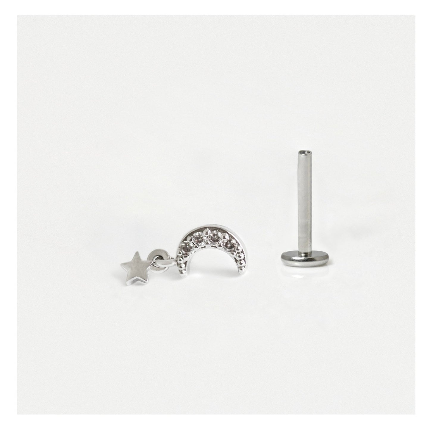 Steel Labret with Crescent and Star Dangle - Internally Threaded