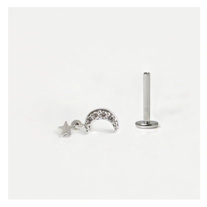 Steel Labret with Crescent and Star Dangle - Internally Threaded