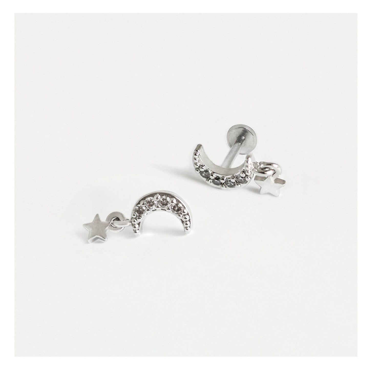 Steel Labret with Crescent and Star Dangle - Internally Threaded
