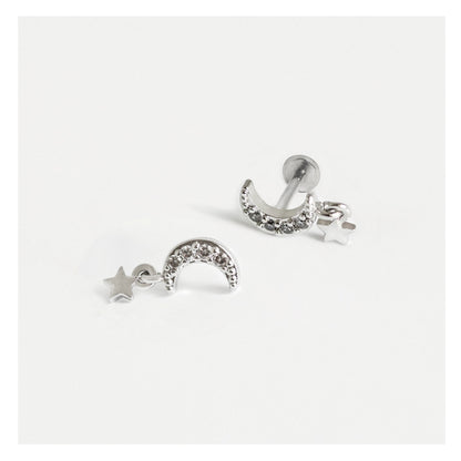 Steel Labret with Crescent and Star Dangle - Internally Threaded