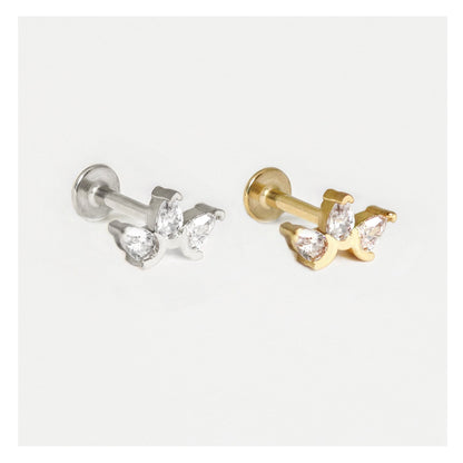 Steel Triple Crystal Petal Labret - Internally Threaded