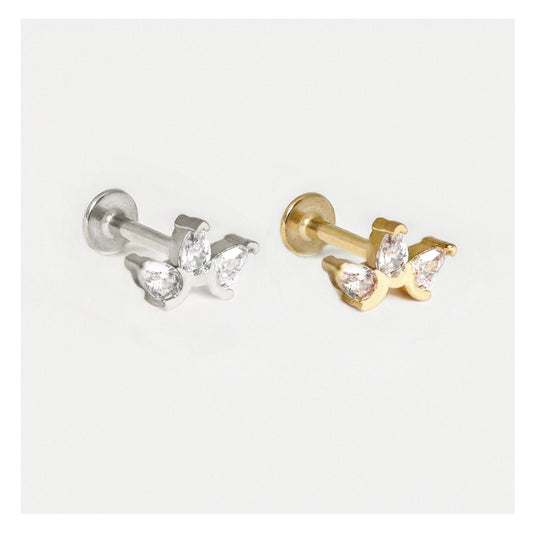 Steel Triple Crystal Petal Labret - Internally Threaded