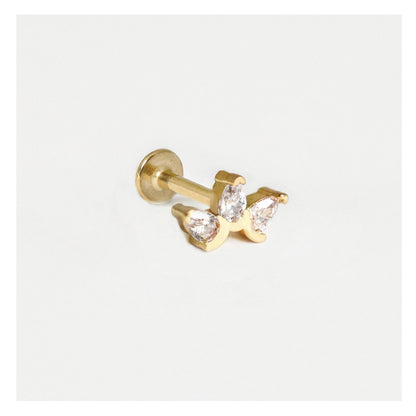 Steel Triple Crystal Petal Labret - Internally Threaded