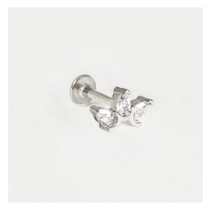 Steel Triple Crystal Petal Labret - Internally Threaded
