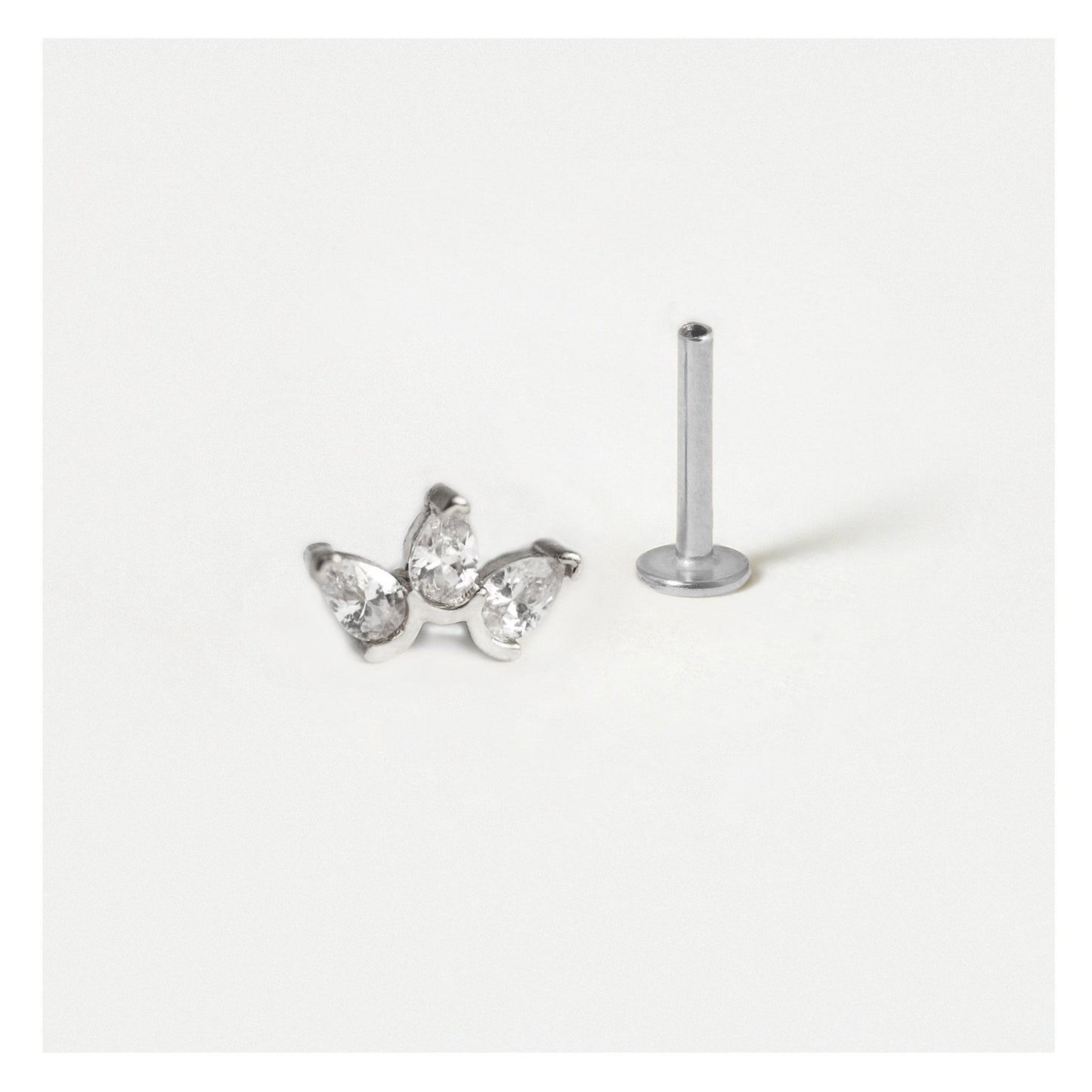 Steel Triple Crystal Petal Labret - Internally Threaded
