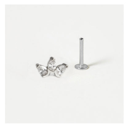 Steel Triple Crystal Petal Labret - Internally Threaded