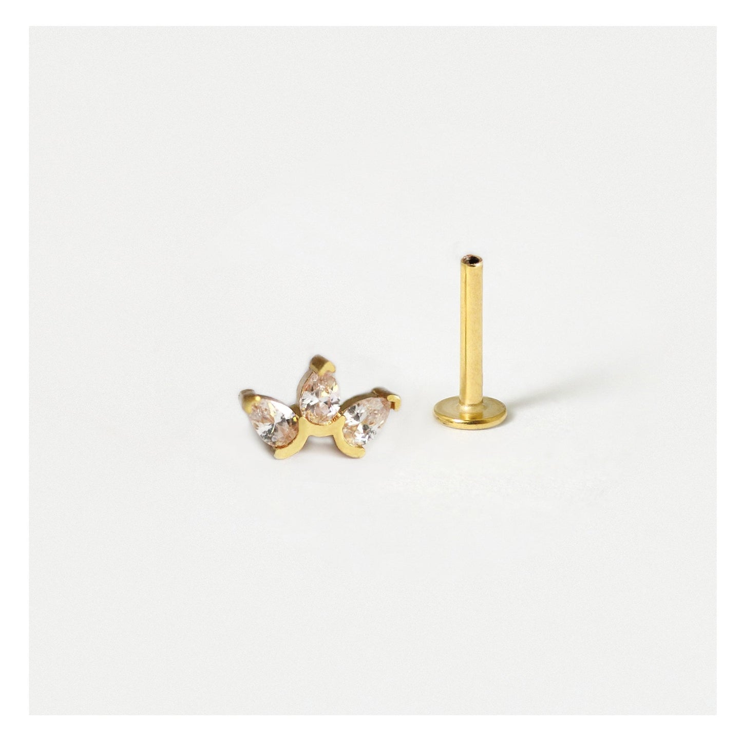Steel Triple Crystal Petal Labret - Internally Threaded