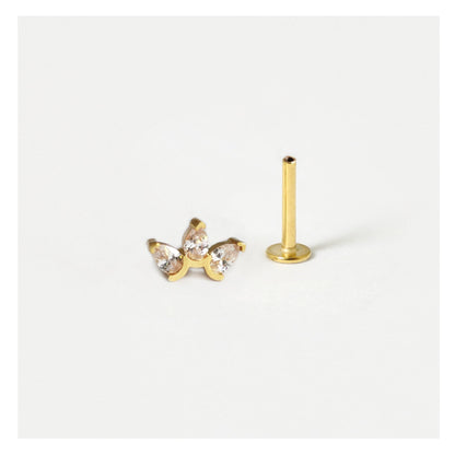 Steel Triple Crystal Petal Labret - Internally Threaded