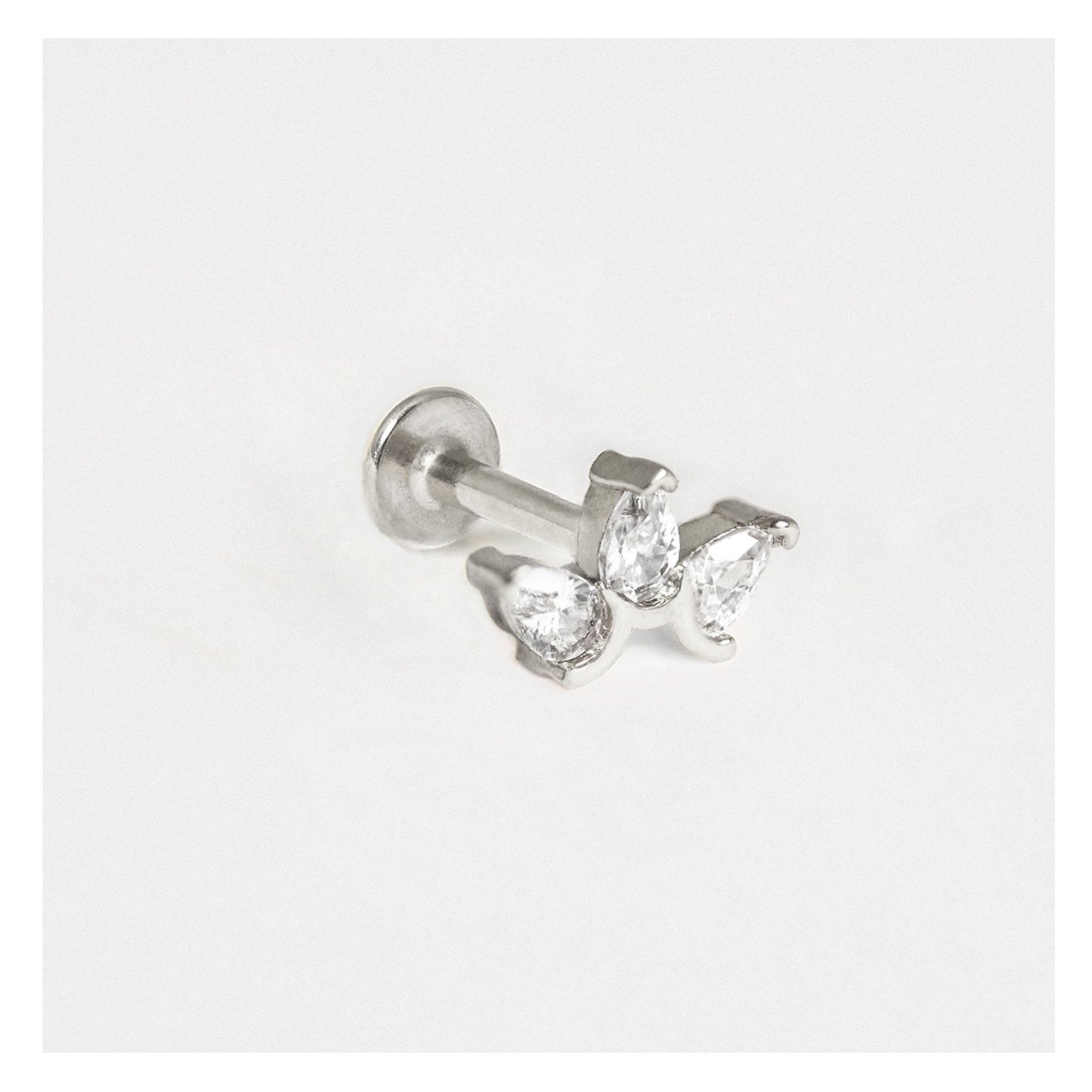 Steel Triple Crystal Petal Labret - Internally Threaded