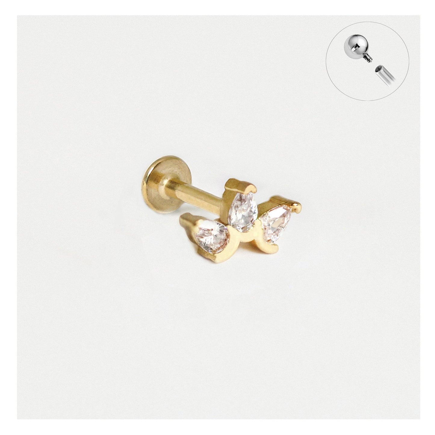 Steel Triple Crystal Petal Labret - Internally Threaded