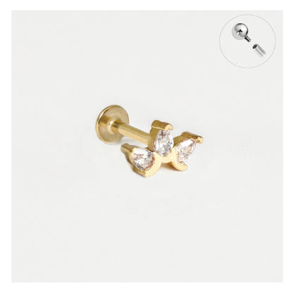 Steel Triple Crystal Petal Labret - Internally Threaded