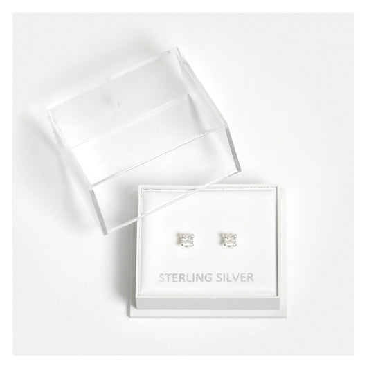 Boxed Silver Square Clear CZ Studs - 3mm