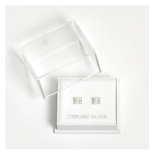 Boxed Silver Square Clear CZ Studs - 4mm