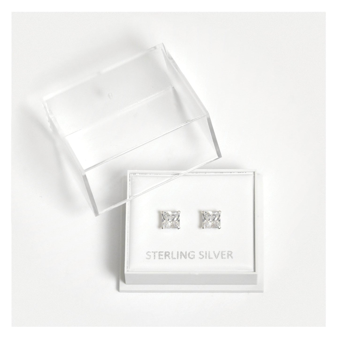 Boxed Silver Square Clear CZ Studs - 5mm