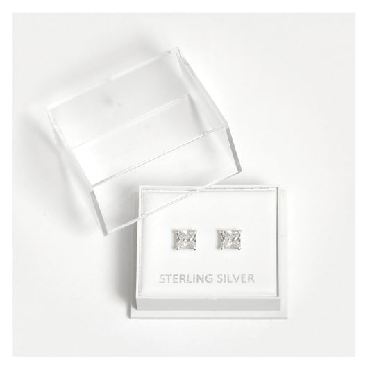 Boxed Silver Square Clear CZ Studs - 5mm