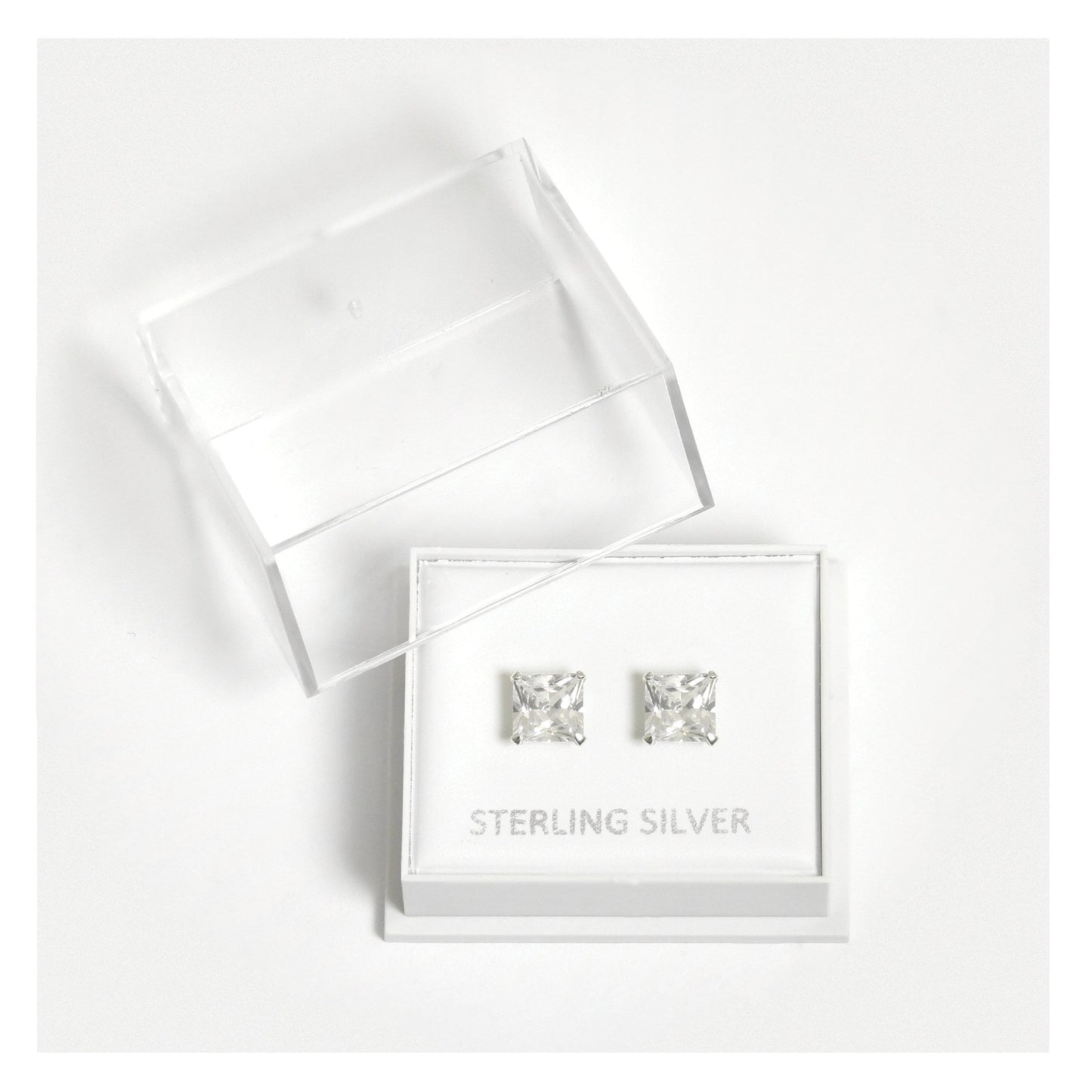 Boxed Silver Square Clear CZ Studs - 6mm