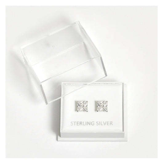 Boxed Silver Square Clear CZ Studs - 6mm