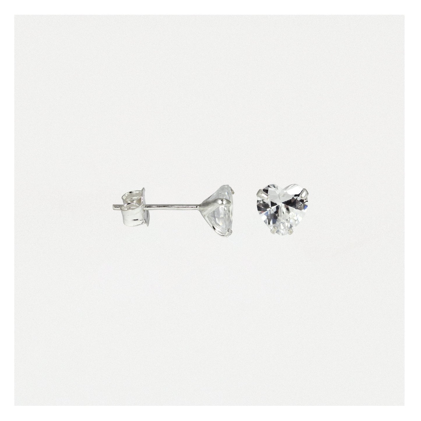 Silver CZ Heart Ear Studs 4 - 6mm