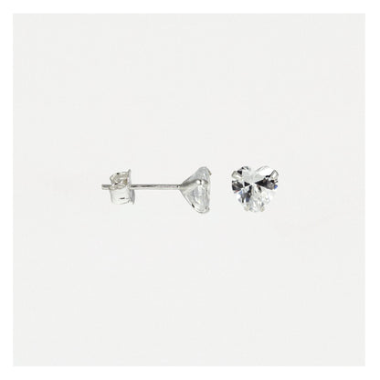 Silver CZ Heart Ear Studs 4 - 6mm