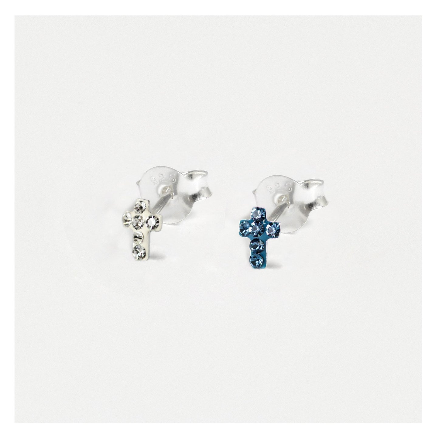 Silver Crystal Cross Earrings