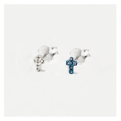 Silver Crystal Cross Earrings