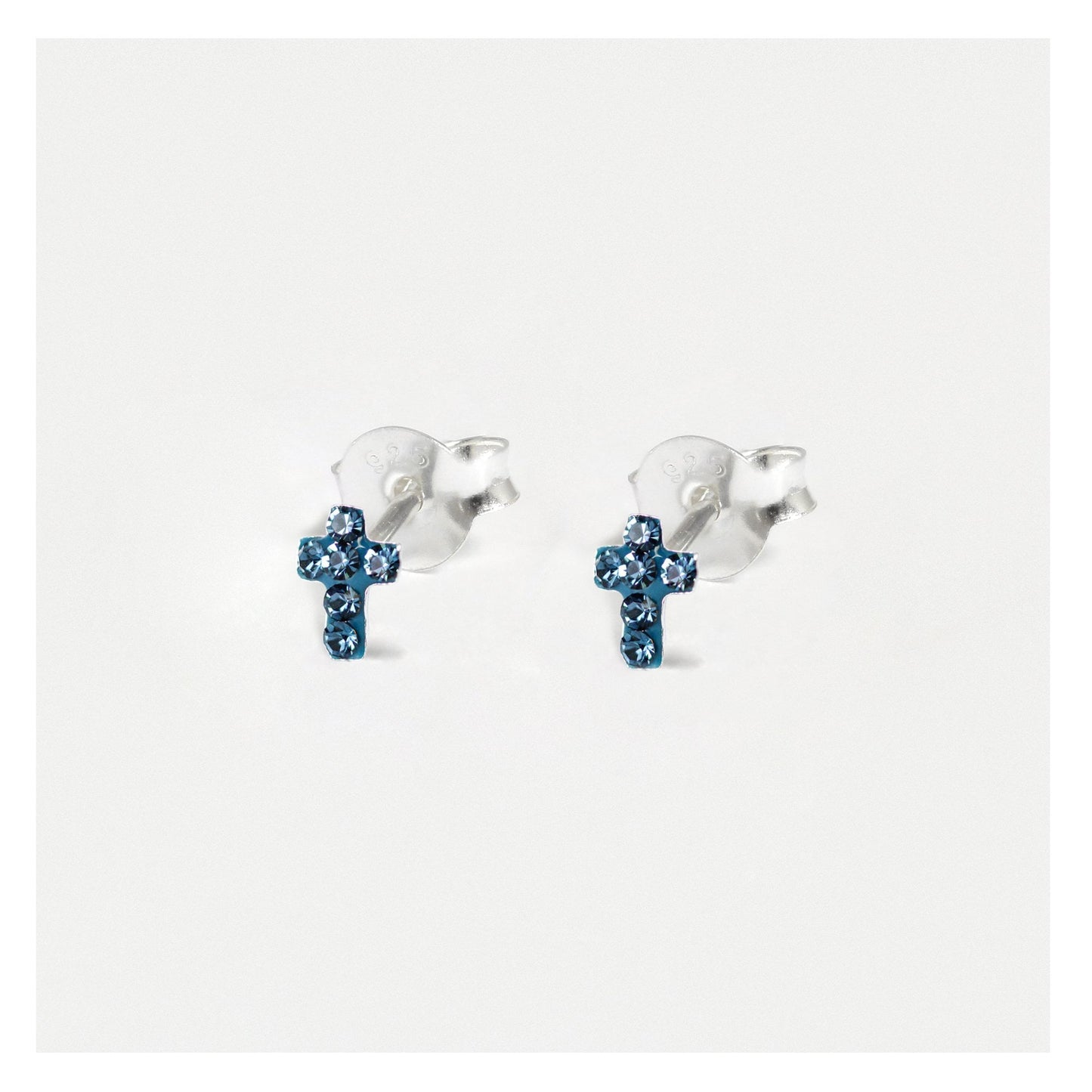 Silver Crystal Cross Earrings