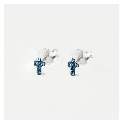 Silver Crystal Cross Earrings