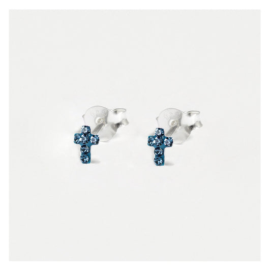 Silver Crystal Cross Earrings