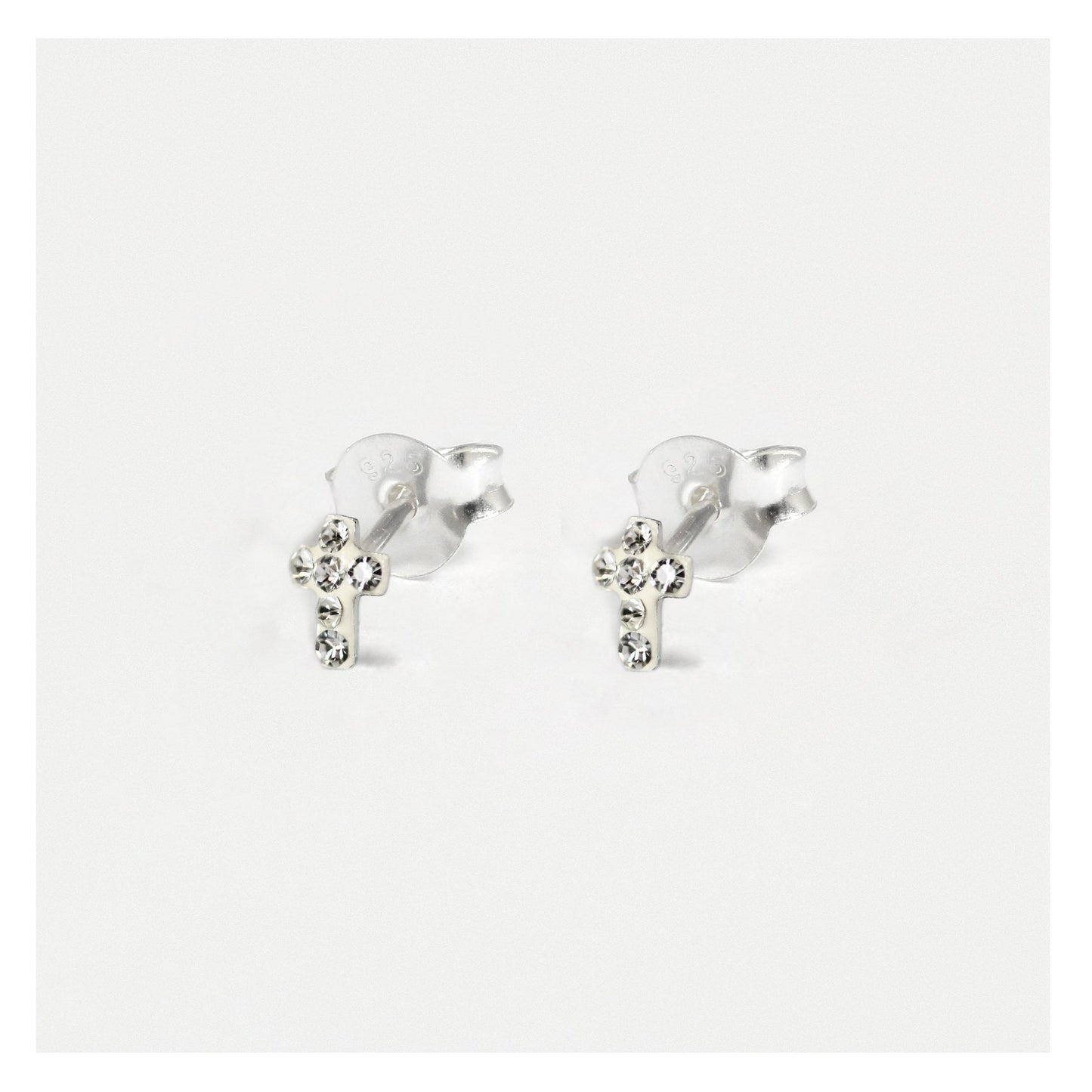 Silver Crystal Cross Earrings