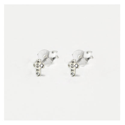 Silver Crystal Cross Earrings
