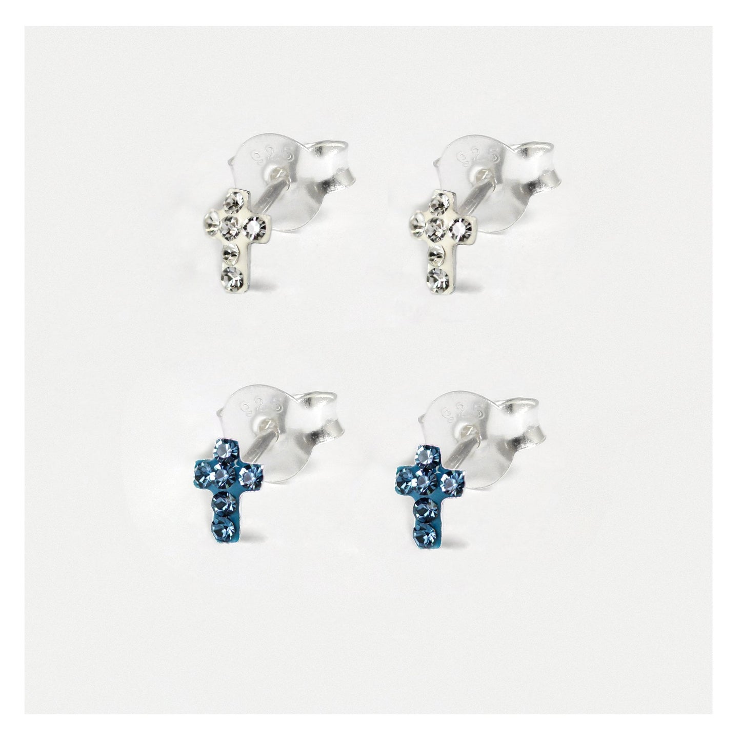 Silver Crystal Cross Earrings