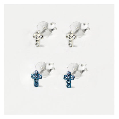 Silver Crystal Cross Earrings