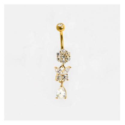 Gold PVD Steel Dancing Butterfly Belly Bar