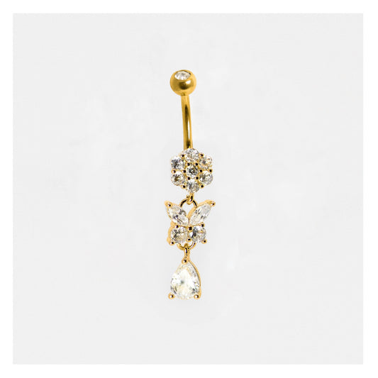 Gold PVD Steel Dancing Butterfly Belly Bar